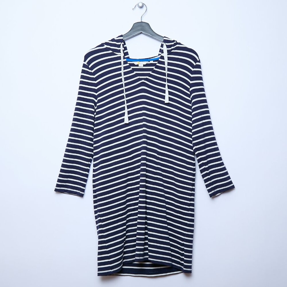 Boden Imelda Hooded Striped Jersey Tunic Dress Navy Blue White Size 6 nautical